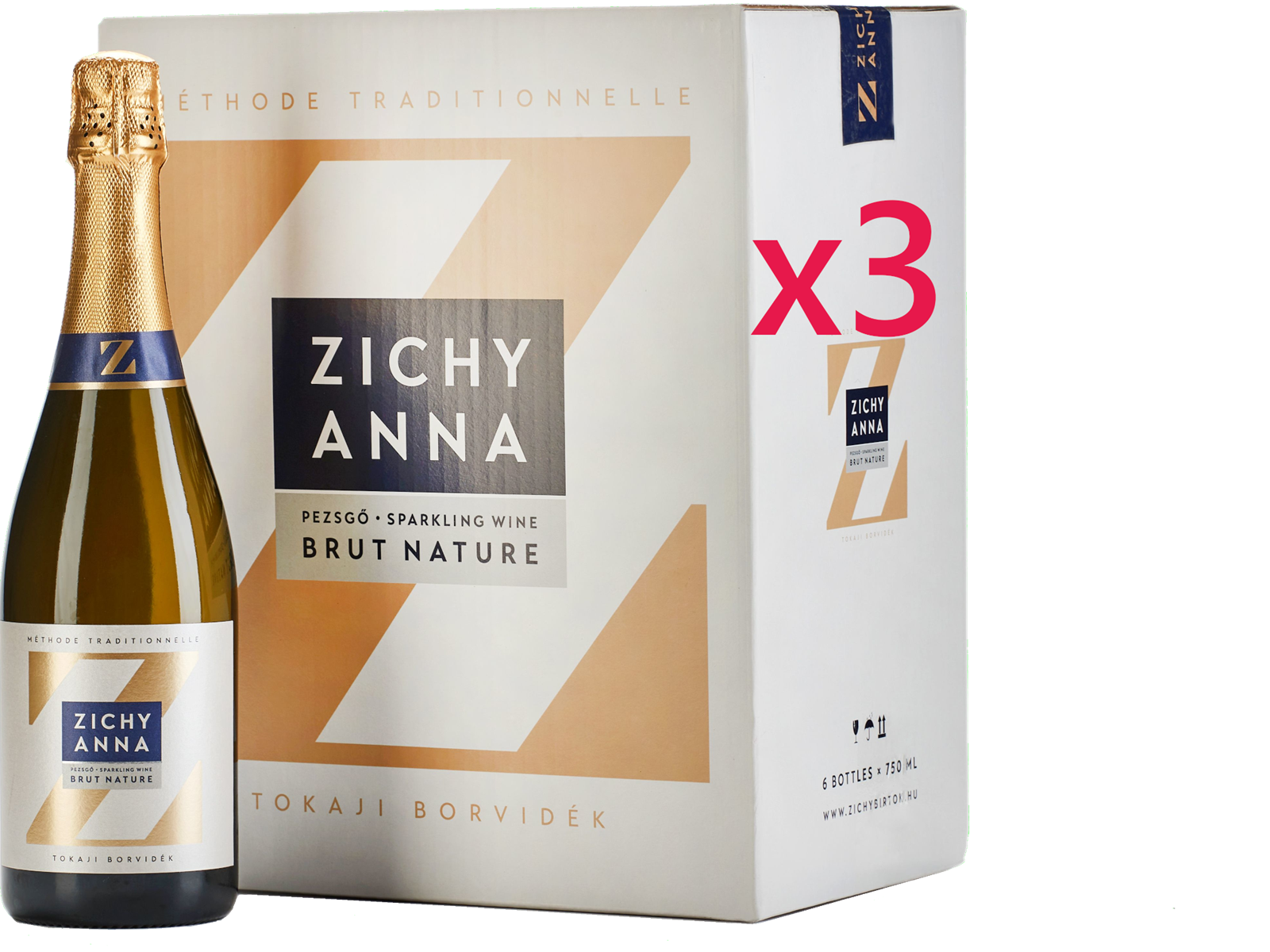 Három karton Zichy Anna Brut Nature pezsgő, 2023